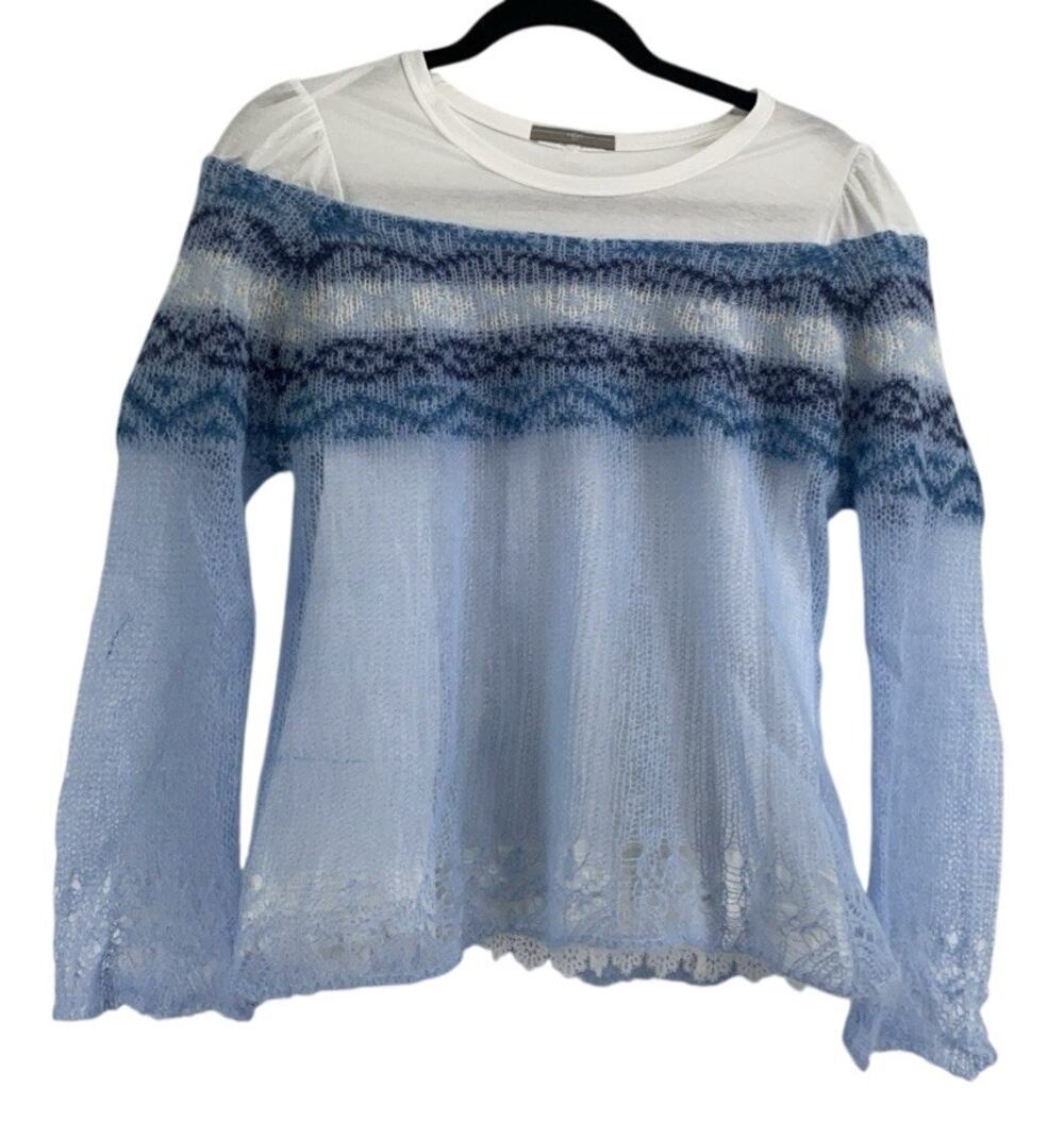 HIGH Everyday Couture Knit 2 Layer Mohair Blend Women's Sweater Size L Lace Hem
